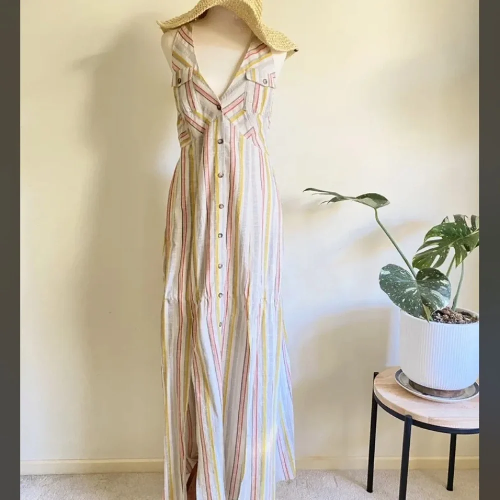 ASOS DESIGN  Womens Button Through Halter Neck Maxi  Stripe Dress Size UK 12 - Picture 2 of 5